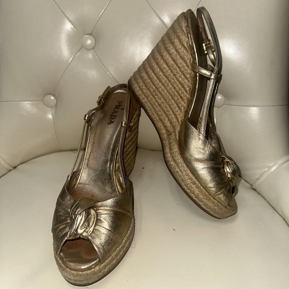 Vintage Prada 1990's Woven Rope Wedge Heel Sandals Size US 9.5-10/EU 40